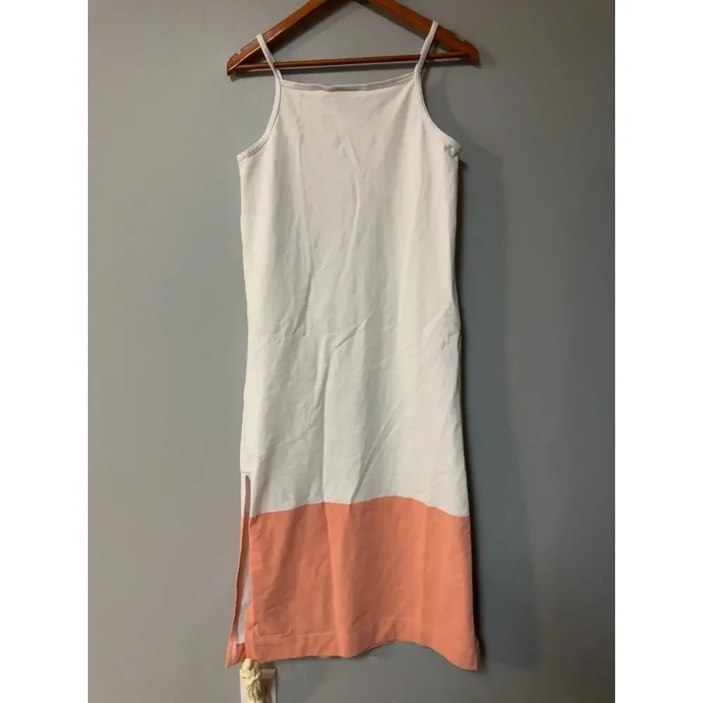 Nike Womens Medium White Peach Colorblock Slip Dress Beach Cover Up Midi M